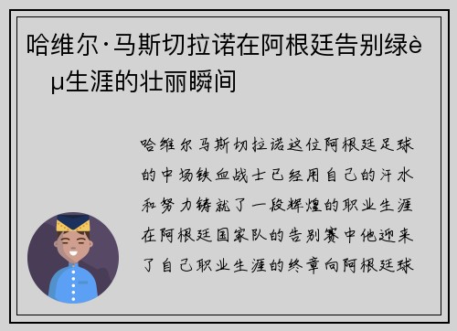哈维尔·马斯切拉诺在阿根廷告别绿茵生涯的壮丽瞬间